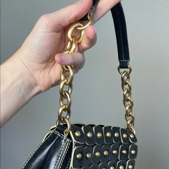 Leather Maxx New York Black and Gold chain Studded Shoulder Bag - Picture 10 of 17